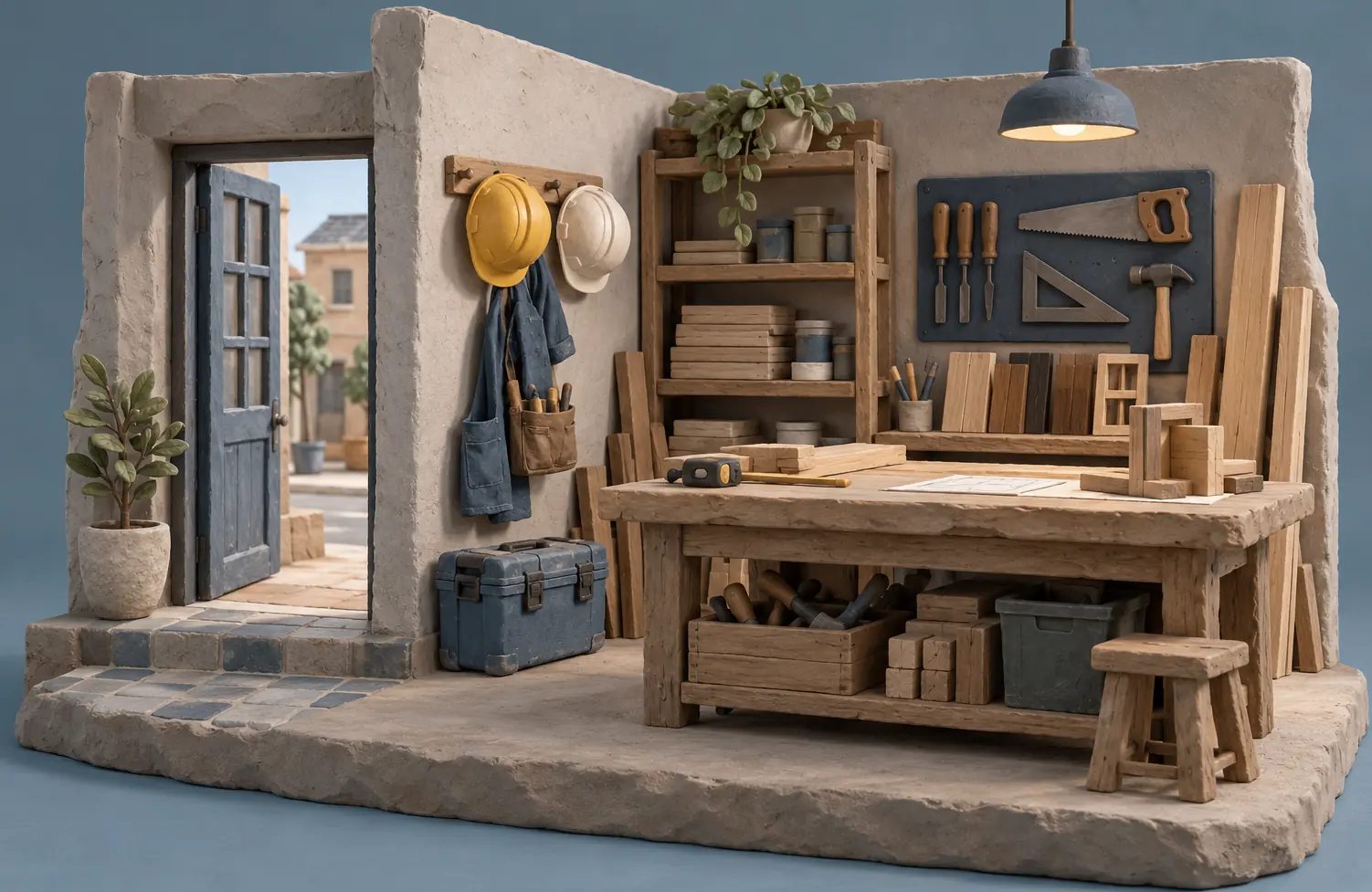 Illustration of construction businesses and their working space